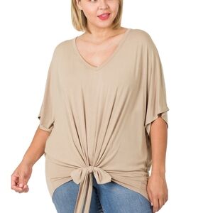 Women's Tan V-Neck Tie-Front Top